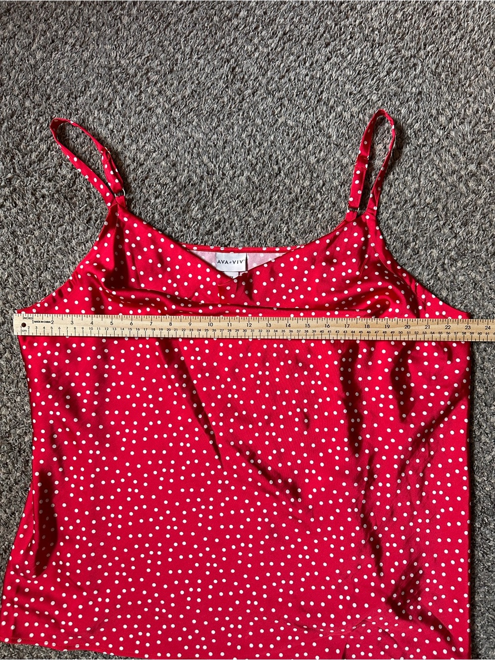 Ava & Viv Red with White Polka Dot Cowl Neck Satin Like Tank - Picture 3 of 6